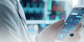 Physician holding device and reviewing patient data