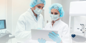 Physicians reading patient data on ipad